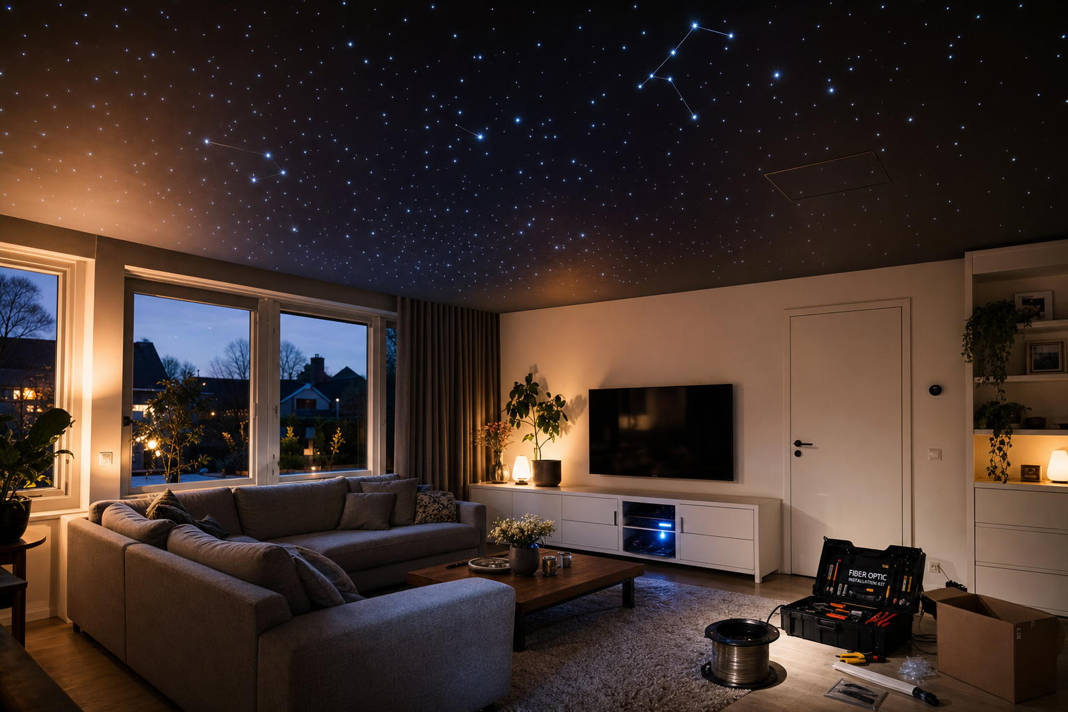 Sterrenhemel plafond met glasvezelverlichting