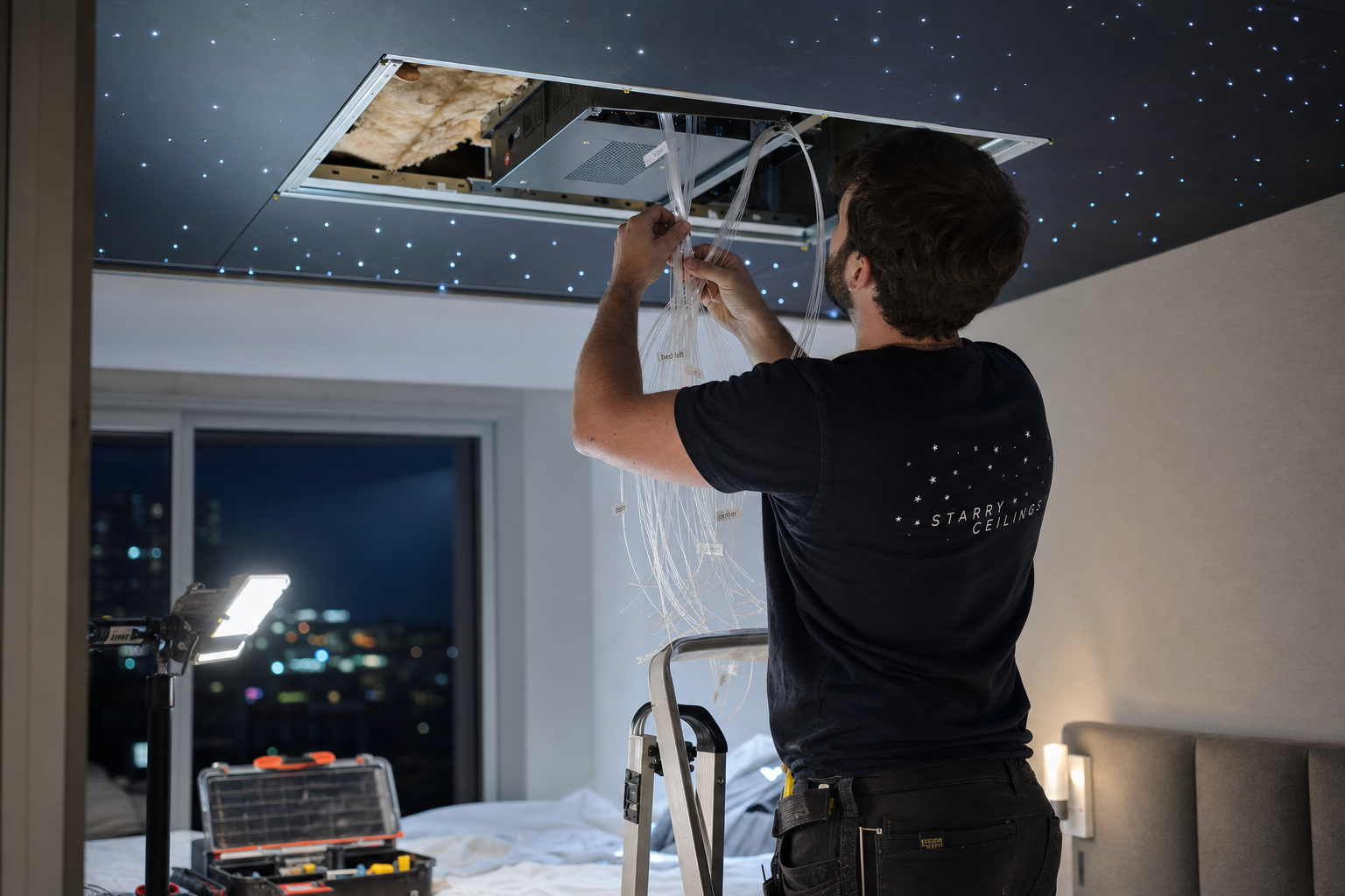 Installatie glasvezelverlichting sterrenhemel