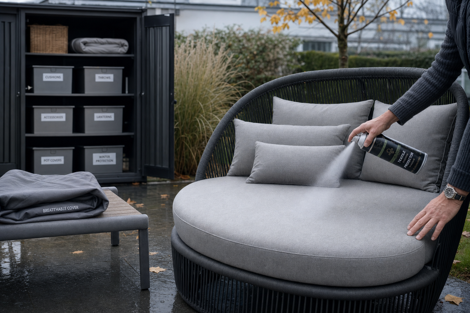 Winteropslag loungebed bescherming