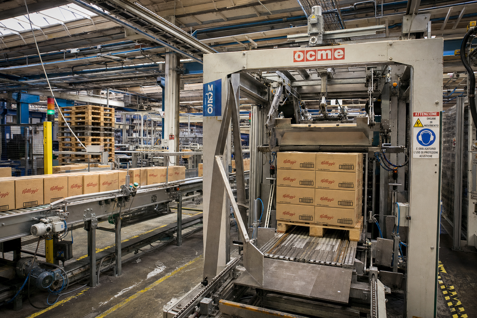 Robotpalletiseermachine in actie bij productielijn
