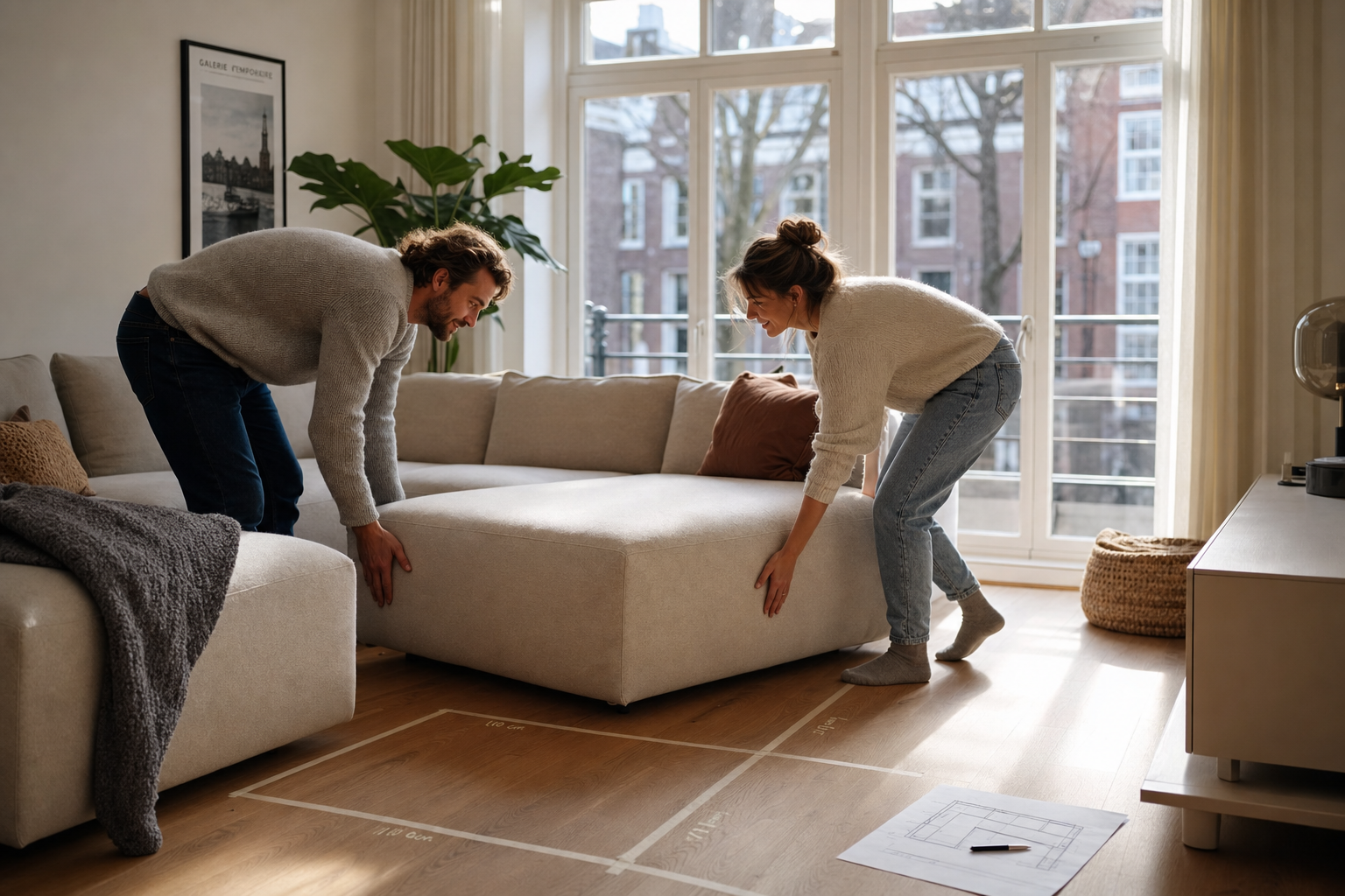 Modulaire bank op maat in moderne woonkamer